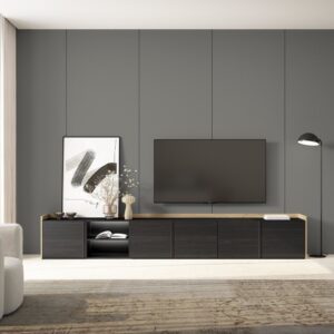 TV-Möbel Holzeffekt schwarz und eiche 309x35x50cm mit Led 309x50x35cm Spanplatte Schwarz Skraut home Möbel Wohnzimmermöbel TV-Möbel
