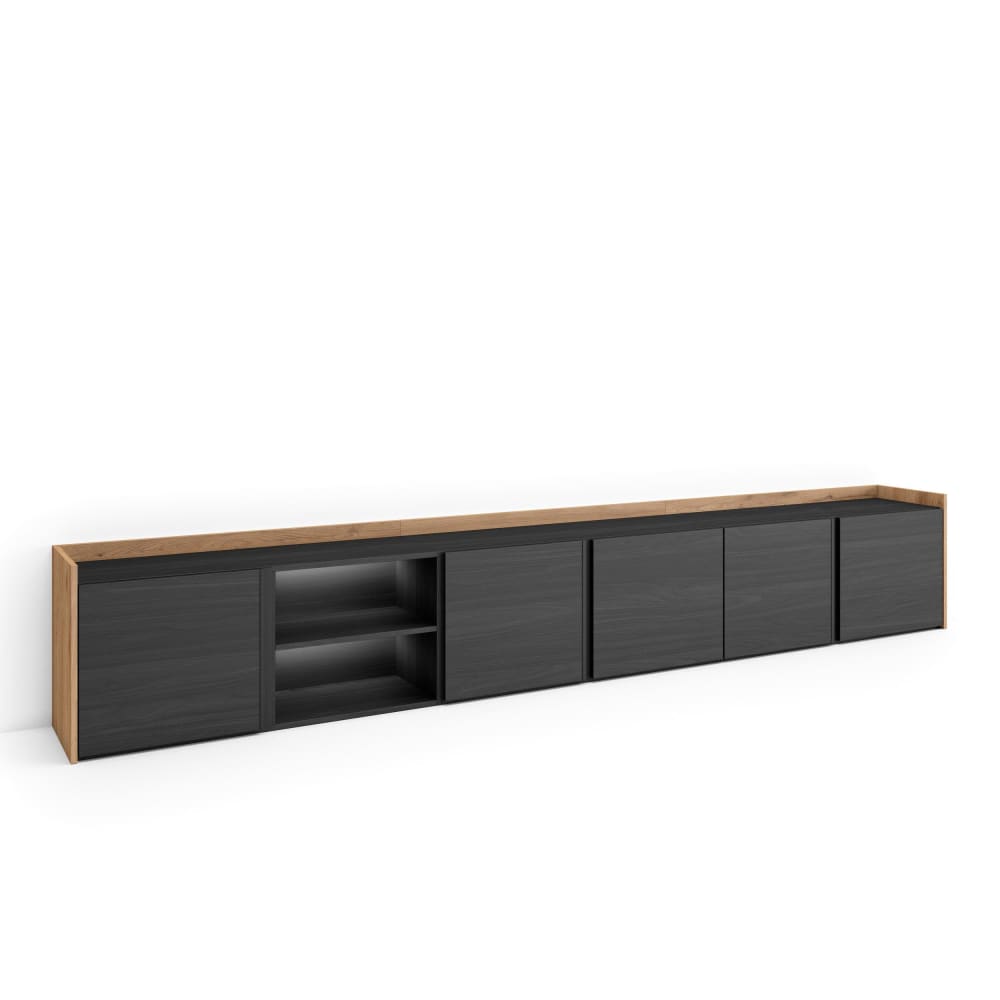 Wohnli Möbelsuche - TV-Möbel Holzeffekt schwarz und eiche 309x35x50cm mit Led