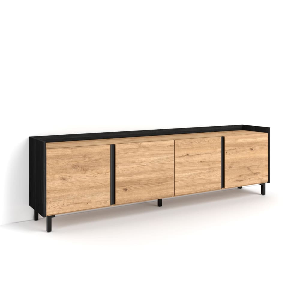 wohnli-moebel-suche-M26043611 Wohnli Möbelsuche - TV-Möbel Holzeffekt eiche und schwarz 207x35x61cm mit Beinen