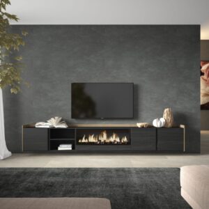 wohnli-moebel-suche-M26043612-1 TV-Möbel Holzeffekt schwarz eiche 315x35x50cm Kamin mit Feuereffekt 315x50x35cm Spanplatte Schwarz Skraut home Möbel Wohnzimmermöbel TV-Möbel