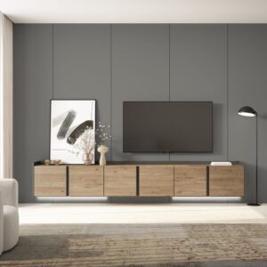 TV-Möbel Holzeffekt eiche und schwarz 309x35x50cm Hängend 309x50x35cm Spanplatte Beige Skraut home Möbel Wohnzimmermöbel TV-Möbel