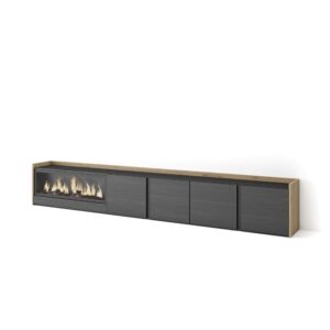 Wohnli Möbelsuche - TV-Möbel Holzeffekt schwarz eiche 315x35x50cm Kamin mit Feuereffekt