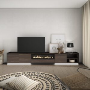 wohnli-moebel-suche-M26043616-1 TV-Möbel Holzeffekt eiche schwarz 310x37x50cm Kamin mit Feuereffekt 310x50x37cm Spanplatte Braun Skraut home Möbel Wohnzimmermöbel TV-Möbel
