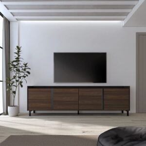 TV-Möbel Holzeffekt dunkler eiche und schwarz 207x35x61cm mit Beinen 207x61x35cm Spanplatte Braun Skraut home Möbel Wohnzimmermöbel TV-Möbel
