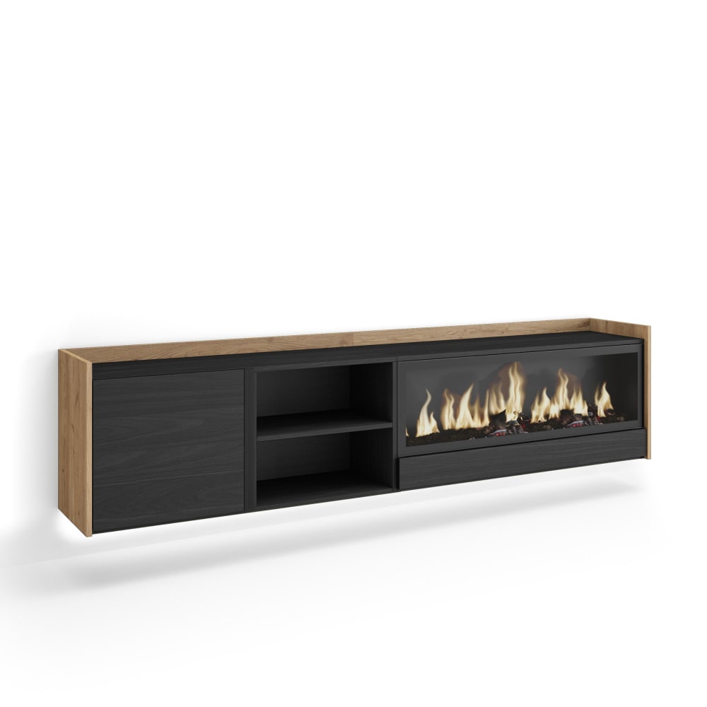 wohnli-moebel-suche-M26043618 Wohnli Möbelsuche - TV-Möbel Holzeffekt schwarz eiche 212x35x50cm Kamin mit Feuereffekt