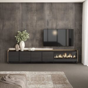 wohnli-moebel-suche-M26043620-1 TV-Möbel Holzeffekt schwarz eiche 315x35x61cm Kamin mit Feuereffekt 315x61x35cm Spanplatte Schwarz Skraut home Möbel Wohnzimmermöbel TV-Möbel