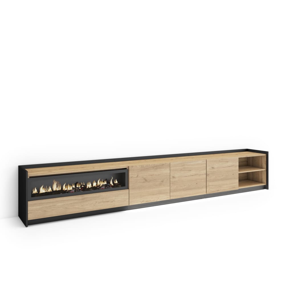 wohnli-moebel-suche-M26043621 Wohnli Möbelsuche - TV-Möbel Holzeffekt eiche schwarz 310x37x50cm Kamin mit Feuereffekt
