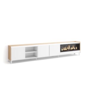 Wohnli Möbelsuche - TV-Möbel Holzeffekt weiß und eiche 315x35x61cm Kamin mit Feuereffekt