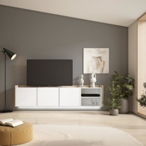 wohnli-moebel-suche-M26043623-1 TV-Möbel Holzeffekt weiß und eiche 207x35x50cm Hängend 207x50x35cm Spanplatte Weiß Skraut home Möbel Wohnzimmermöbel TV-Möbel