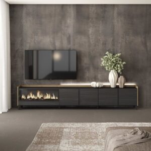 wohnli-moebel-suche-M26043628-1 TV-Möbel Holzeffekt schwarz eiche 315x35x61cm Kamin mit Feuereffekt 315x61x35cm Spanplatte Schwarz Skraut home Möbel Wohnzimmermöbel TV-Möbel