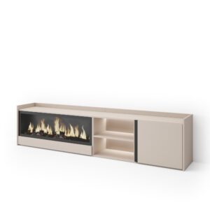 Wohnli Möbelsuche - TV-Möbel Holzeffekt beige 212x35x50cm Kamin mit Feuereffekt XXL