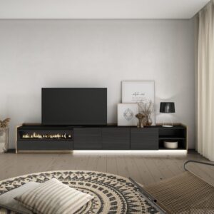 wohnli-moebel-suche-M26043630-1 TV-Möbel Holzeffekt schwarz eiche 310x37x50cm Kamin mit Feuereffekt 310x50x37cm Spanplatte Schwarz Skraut home Möbel Wohnzimmermöbel TV-Möbel