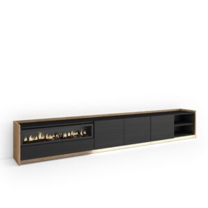 Wohnli Möbelsuche - TV-Möbel Holzeffekt schwarz eiche 310x37x50cm Kamin mit Feuereffekt