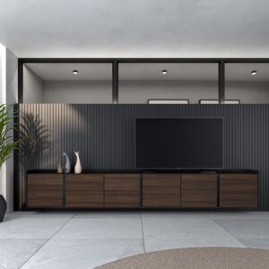TV-Möbel Holzeffekt dunkler eiche und schwarz 309x35x50cm Hängend 309x50x35cm Spanplatte Braun Skraut home Möbel Wohnzimmermöbel TV-Möbel