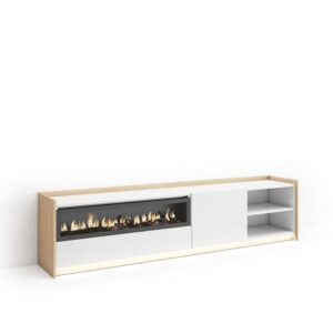 Wohnli Möbelsuche - TV-Möbel Holzeffekt weiß und eiche 207x37x50cm Kamin mit Feuereffekt