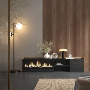 wohnli-moebel-suche-M26043634-1 TV-Möbel Holzeffekt schwarz eiche 212x35x50cm Kamin mit Feuereffekt 212x50x35cm Spanplatte Schwarz Skraut home Möbel Wohnzimmermöbel TV-Möbel