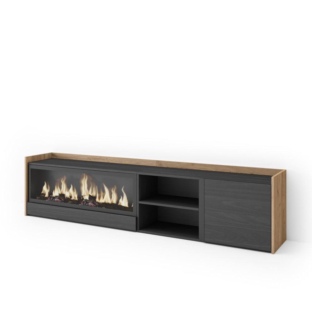 wohnli-moebel-suche-M26043634 Wohnli Möbelsuche - TV-Möbel Holzeffekt schwarz eiche 212x35x50cm Kamin mit Feuereffekt