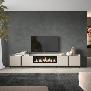 TV-Möbel Holzeffekt beige 315x35x61cm Kamin mit Feuereffekt XXL 315x61x35cm Spanplatte Beige Skraut home Möbel Wohnzimmermöbel TV-Möbel