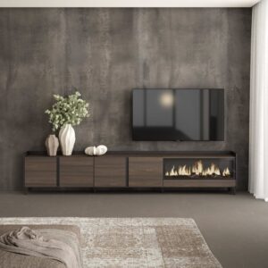wohnli-moebel-suche-M26043637-1 TV-Möbel Holzeffekt eiche schwarz 315x35x61cm Kamin mit Feuereffekt 315x61x35cm Spanplatte Braun Skraut home Möbel Wohnzimmermöbel TV-Möbel