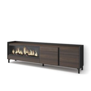 Wohnli Möbelsuche - TV-Möbel Holzeffekt eiche schwarz 212x35x61cm Kamin mit Feuereffekt