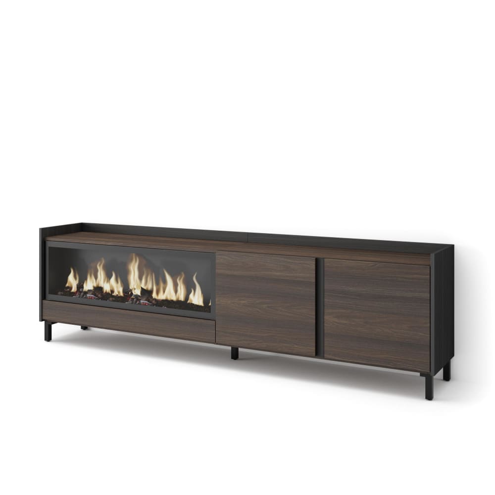Wohnli Möbelsuche - TV-Möbel Holzeffekt eiche schwarz 212x35x61cm Kamin mit Feuereffekt
