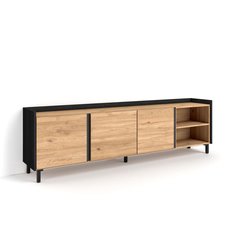 wohnli-moebel-suche-M26043642 Wohnli Möbelsuche - TV-Möbel Holzeffekt eiche und schwarz 207x35x61cm mit Beinen
