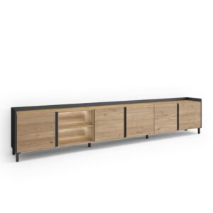 Wohnli Möbelsuche - TV-Möbel Holzeffekt eiche und schwarz 309x35x61cm mit Beinen
