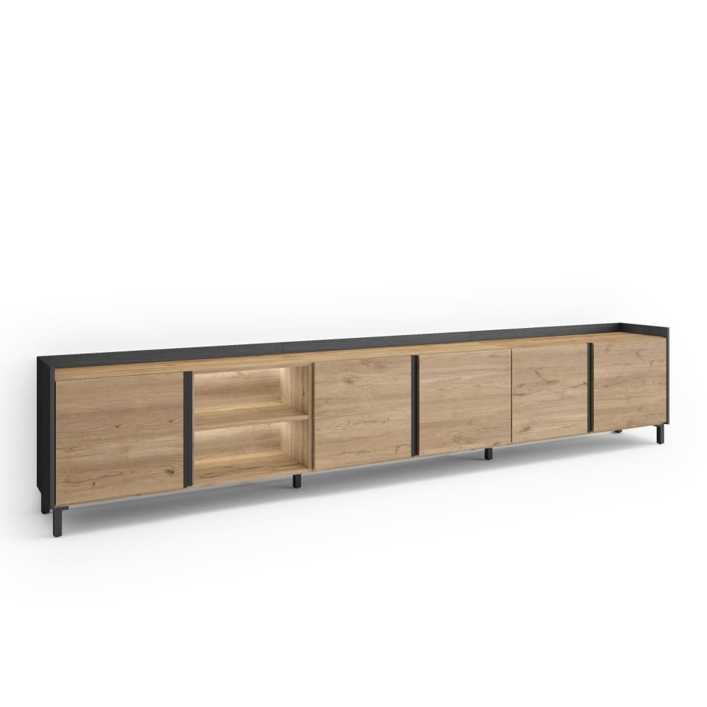 Wohnli Möbelsuche - TV-Möbel Holzeffekt eiche und schwarz 309x35x61cm mit Beinen
