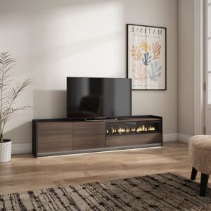 wohnli-moebel-suche-M26043648-1 TV-Möbel Holzeffekt eiche schwarz 207x37x50cm Kamin mit Feuereffekt 207x50x37cm Spanplatte Braun Skraut home Möbel Wohnzimmermöbel TV-Möbel