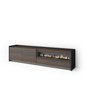 Wohnli Möbelsuche - TV-Möbel Holzeffekt eiche schwarz 207x37x50cm Kamin mit Feuereffekt