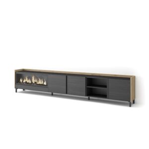 wohnli-moebel-suche-M26043652 Wohnli Möbelsuche - TV-Möbel Holzeffekt schwarz eiche 315x35x61cm Kamin mit Feuereffekt
