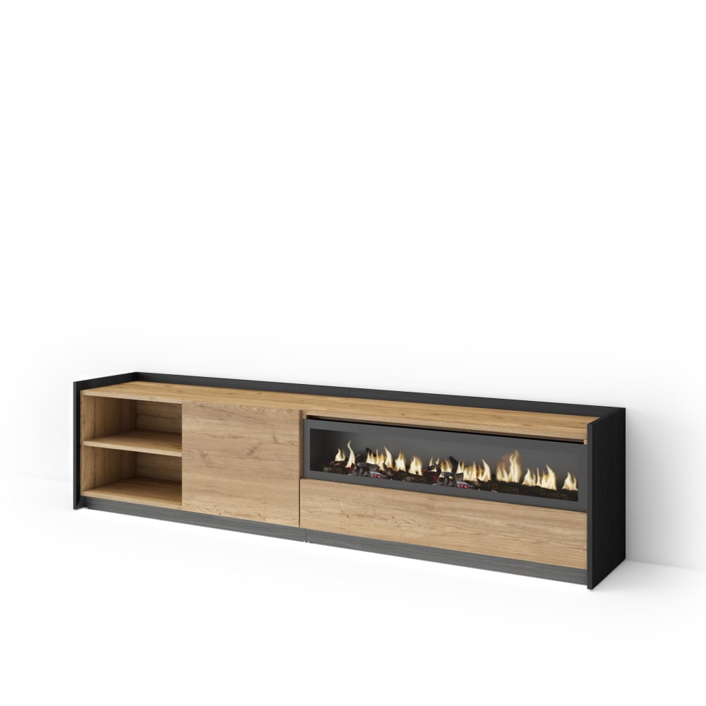 wohnli-moebel-suche-M26043653 Wohnli Möbelsuche - TV-Möbel Holzeffekt eiche schwarz 207x37x50cm Kamin mit Feuereffekt