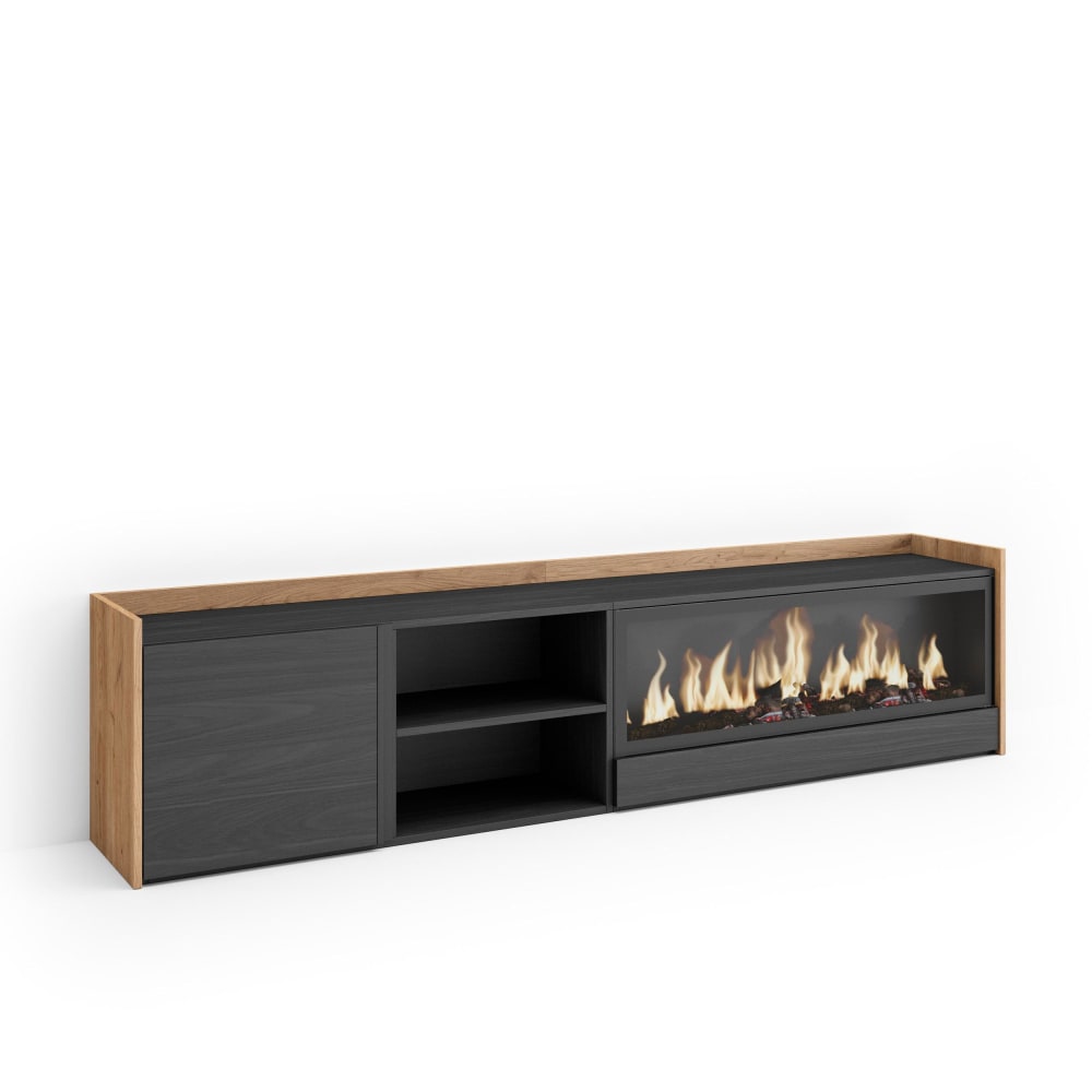 wohnli-moebel-suche-M26043655 Wohnli Möbelsuche - TV-Möbel Holzeffekt schwarz eiche 212x35x50cm Kamin mit Feuereffekt