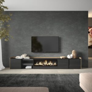 TV-Möbel Holzeffekt schwarz eiche 315x35x50cm Kamin mit Feuereffekt 315x50x35cm Spanplatte Schwarz Skraut home Möbel Wohnzimmermöbel TV-Möbel