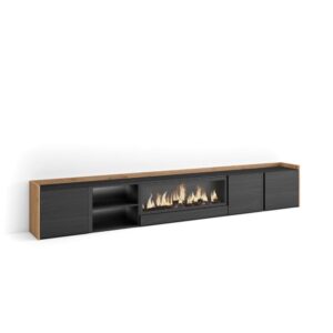 Wohnli Möbelsuche - TV-Möbel Holzeffekt schwarz eiche 315x35x50cm Kamin mit Feuereffekt
