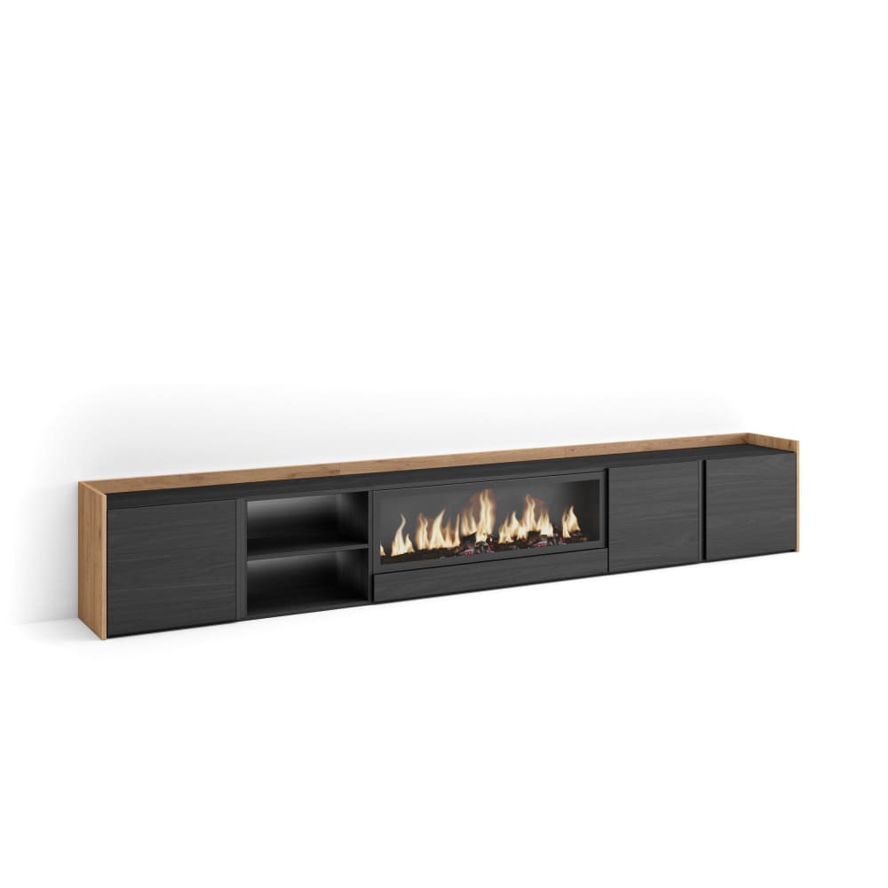 wohnli-moebel-suche-M26043656 Wohnli Möbelsuche - TV-Möbel Holzeffekt schwarz eiche 315x35x50cm Kamin mit Feuereffekt