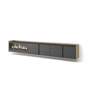 Wohnli Möbelsuche - TV-Möbel Holzeffekt schwarz eiche 315x35x50cm Kamin mit Feuereffekt