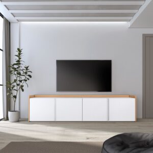 wohnli-moebel-suche-M26043660-1 TV-Möbel Holzeffekt weiß und eiche 207x35x50cm 207x50x35cm Spanplatte Weiß Skraut home Möbel Wohnzimmermöbel TV-Möbel