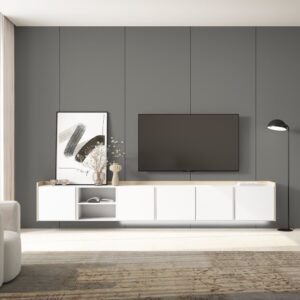 wohnli-moebel-suche-M26043661-1 TV-Möbel Holzeffekt weiß und eiche 309x35x50cm Hängend 309x50x35cm Spanplatte Weiß Skraut home Möbel Wohnzimmermöbel TV-Möbel