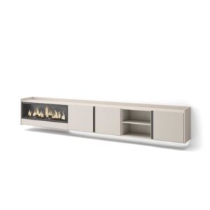 Wohnli Möbelsuche - TV-Möbel Holzeffekt beige 315x35x50cm Kamin mit Feuereffekt XXL