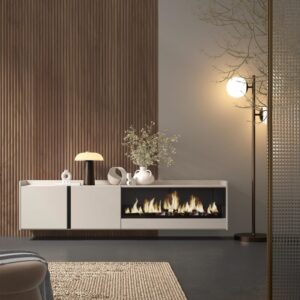 TV-Möbel Holzeffekt beige 212x35x50cm Kamin mit Feuereffekt XXL 212x50x35cm Spanplatte Beige Skraut home Möbel Wohnzimmermöbel TV-Möbel