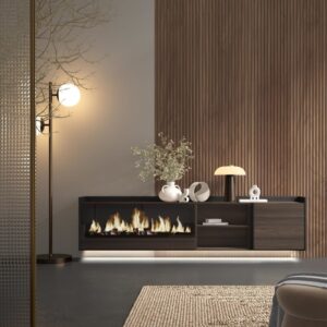 wohnli-moebel-suche-M26043666-1 TV-Möbel Holzeffekt eiche schwarz 212x35x50cm Kamin mit Feuereffekt 212x50x35cm Spanplatte Braun Skraut home Möbel Wohnzimmermöbel TV-Möbel