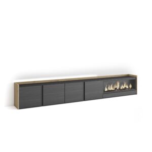 Wohnli Möbelsuche - TV-Möbel Holzeffekt schwarz eiche 315x35x50cm Kamin mit Feuereffekt