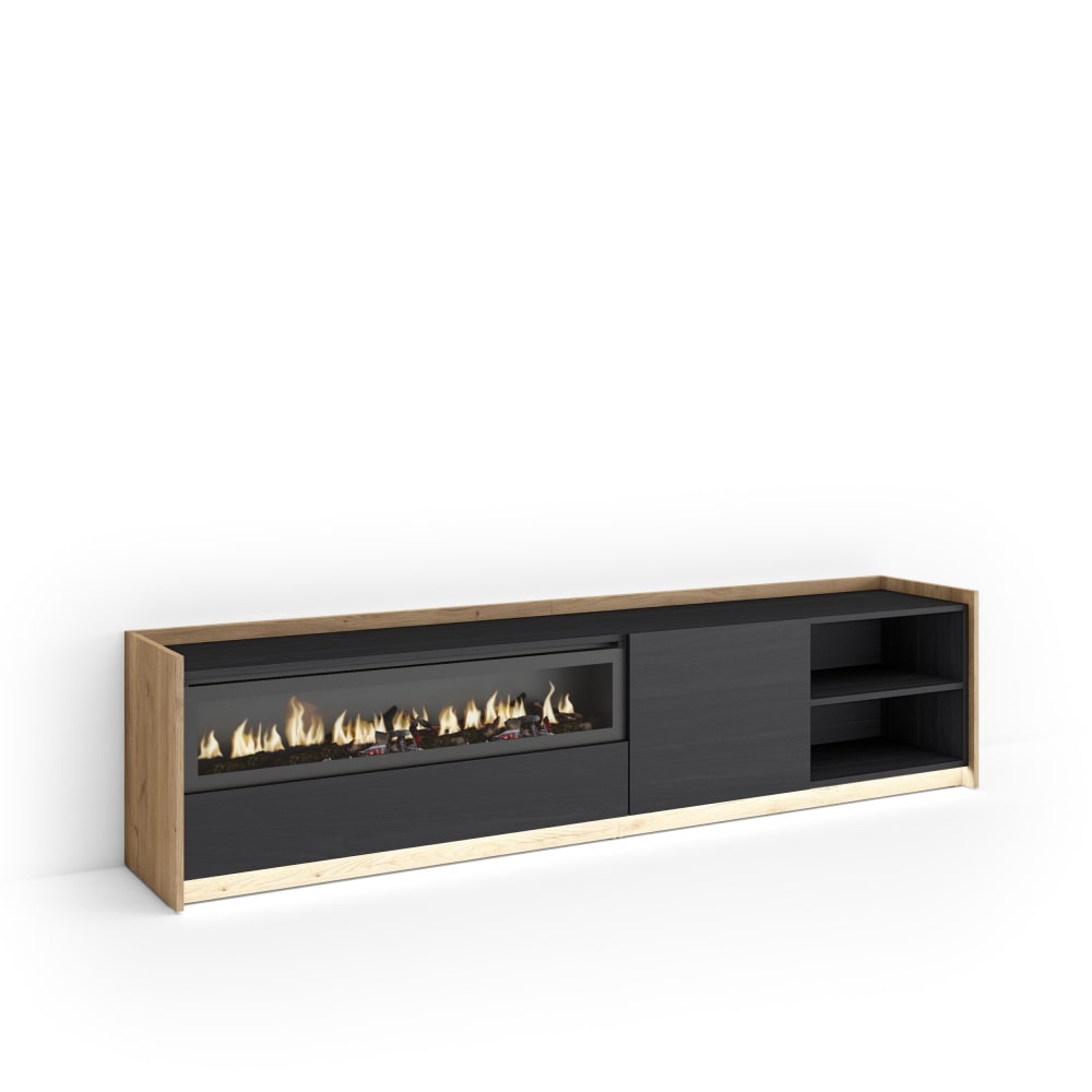 wohnli-moebel-suche-M26043671 Wohnli Möbelsuche - TV-Möbel Holzeffekt schwarz eiche 207x37x50cm Kamin mit Feuereffekt