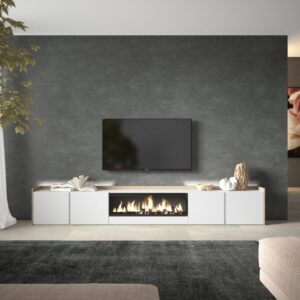 wohnli-moebel-suche-M26043674-1 TV-Möbel Holzeffekt weiß und eiche 315x35x50cm Kamin mit Feuereffekt 315x50x35cm Spanplatte Weiß Skraut home Möbel Wohnzimmermöbel TV-Möbel