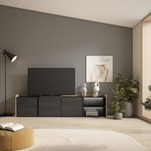 TV-Möbel Holzeffekt schwarz und eiche 207x35x50cm mit Led 207x50x35cm Spanplatte Schwarz Skraut home Möbel Wohnzimmermöbel TV-Möbel