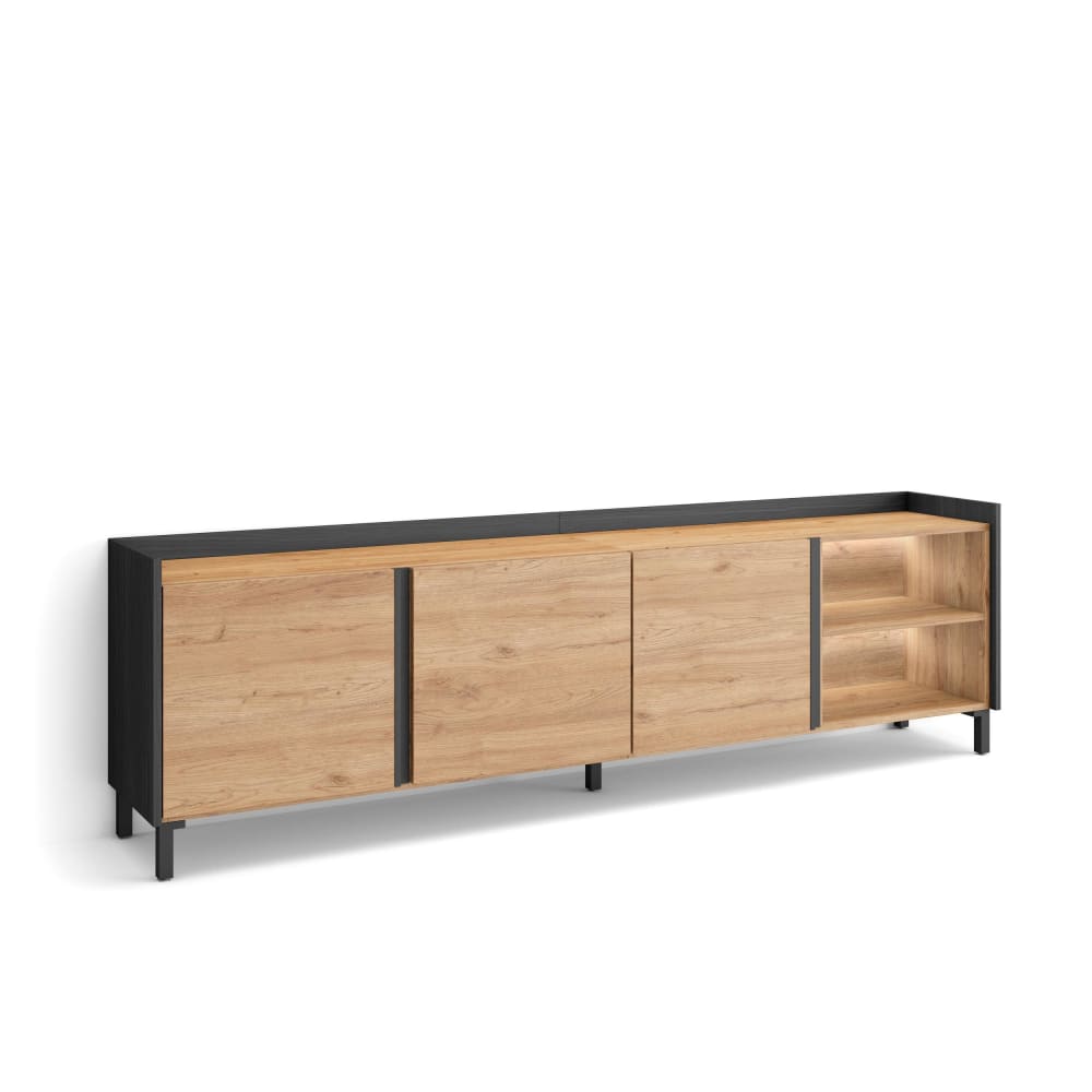wohnli-moebel-suche-M26043678 Wohnli Möbelsuche - TV-Möbel Holzeffekt eiche und schwarz 207x35x61cm mit Beinen