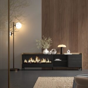 wohnli-moebel-suche-M26043679-1 TV-Möbel Holzeffekt schwarz eiche 212x35x61cm Kamin mit Feuereffekt 212x61x35cm Spanplatte Schwarz Skraut home Möbel Wohnzimmermöbel TV-Möbel