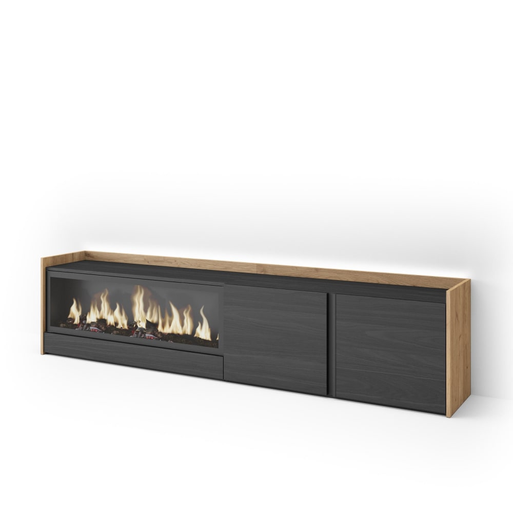 wohnli-moebel-suche-M26043681 Wohnli Möbelsuche - TV-Möbel Holzeffekt schwarz eiche 212x35x50cm Kamin mit Feuereffekt