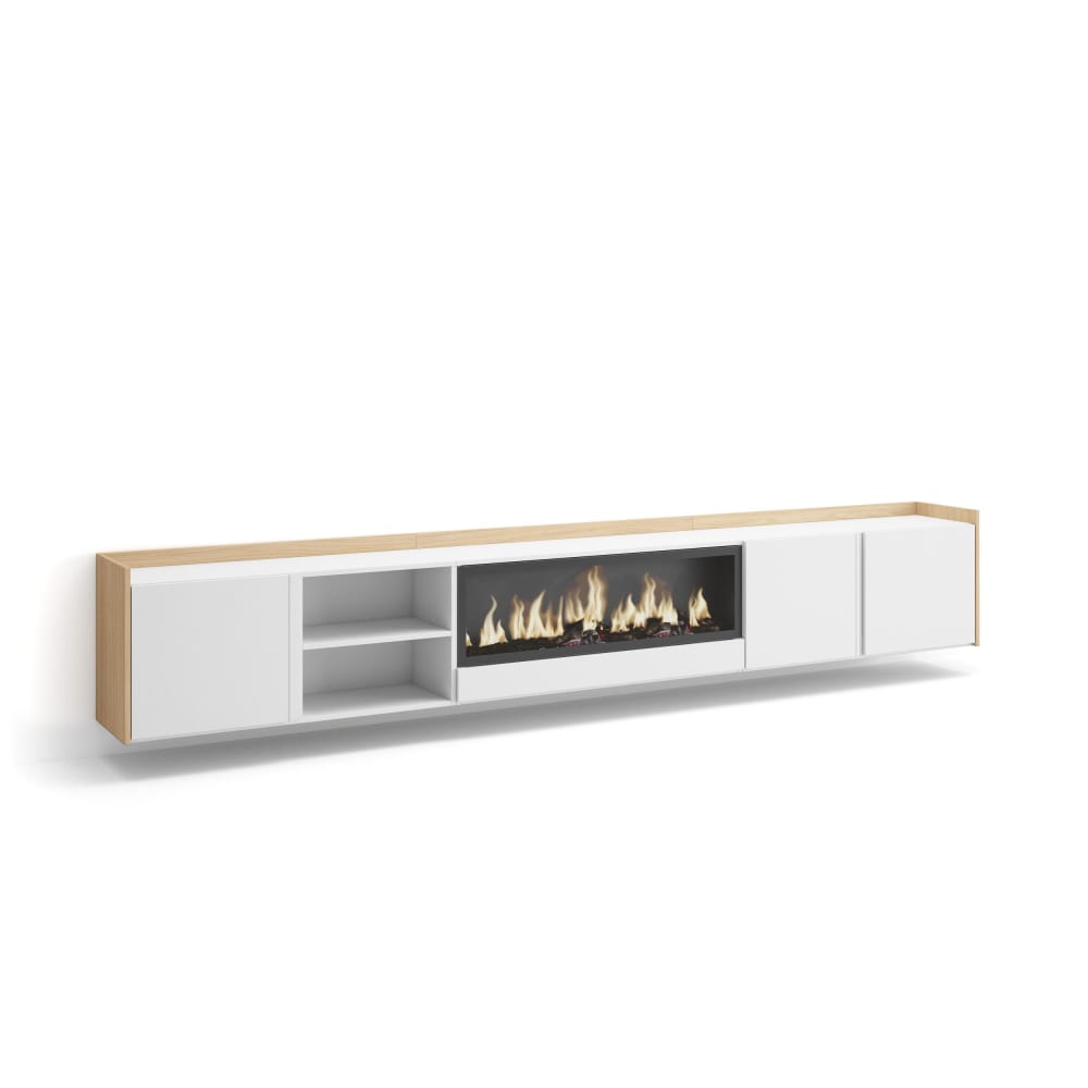 wohnli-moebel-suche-M26043684 Wohnli Möbelsuche - TV-Möbel Holzeffekt weiß und eiche 315x35x50cm Kamin mit Feuereffekt